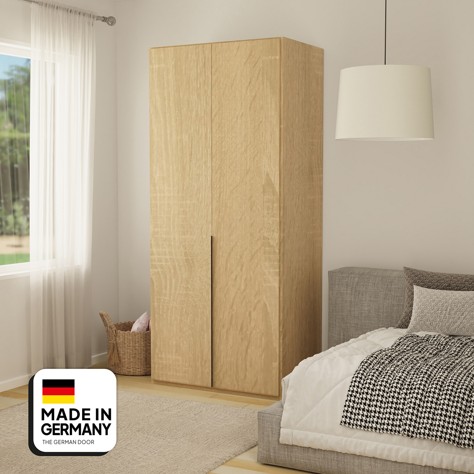 Armario BORKEN 90cm roble en ambiente de dormitorio - Mueble alemán TGD Home