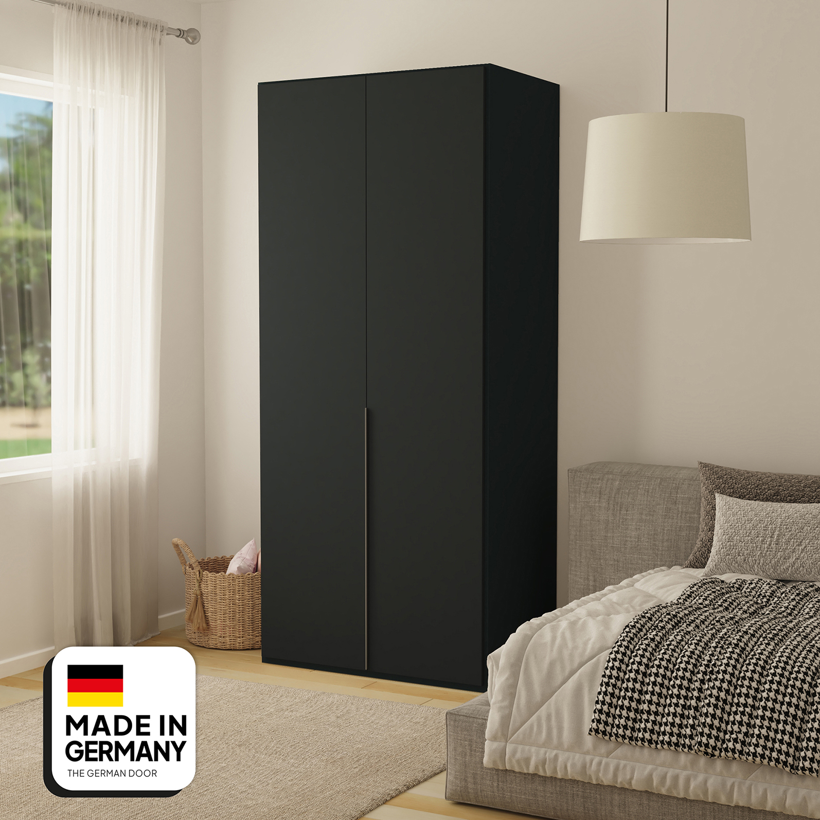 Armario BORKEN 90cm grafito en ambiente de dormitorio - Mueble alemán TGD Home